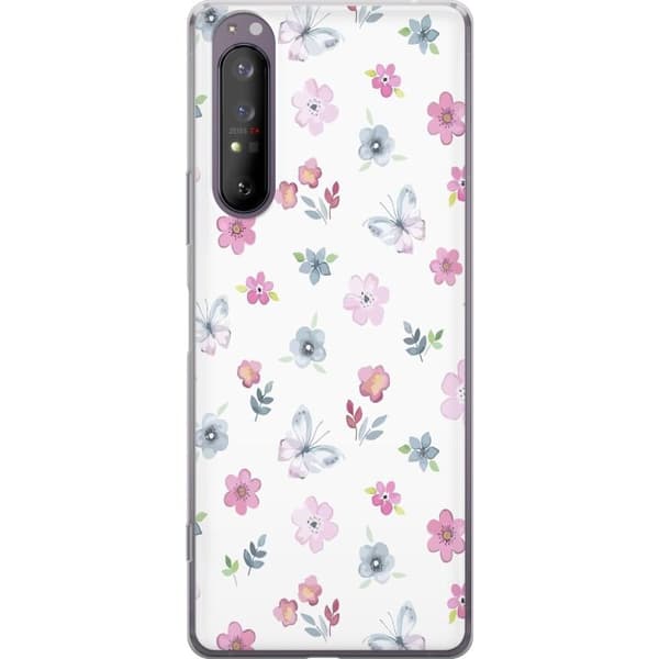 Mobiletui til Sony Xperia 1 II med blomster og sommerfugle