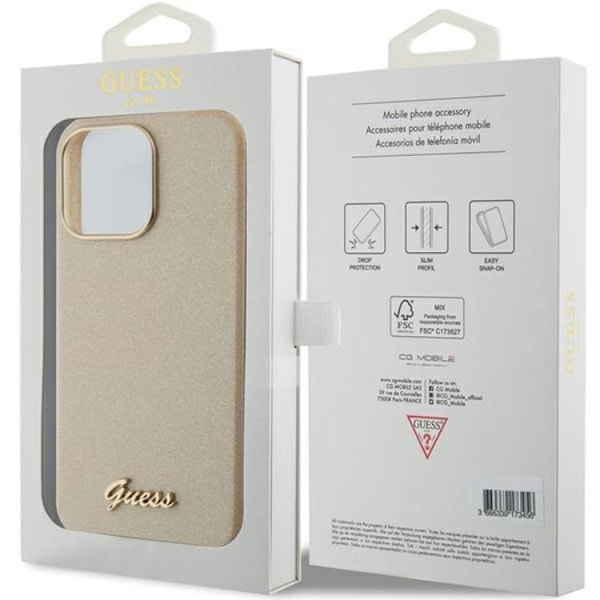 Guess iPhone 15 Pro Mobilskal Glitter Glossy Script - Guld