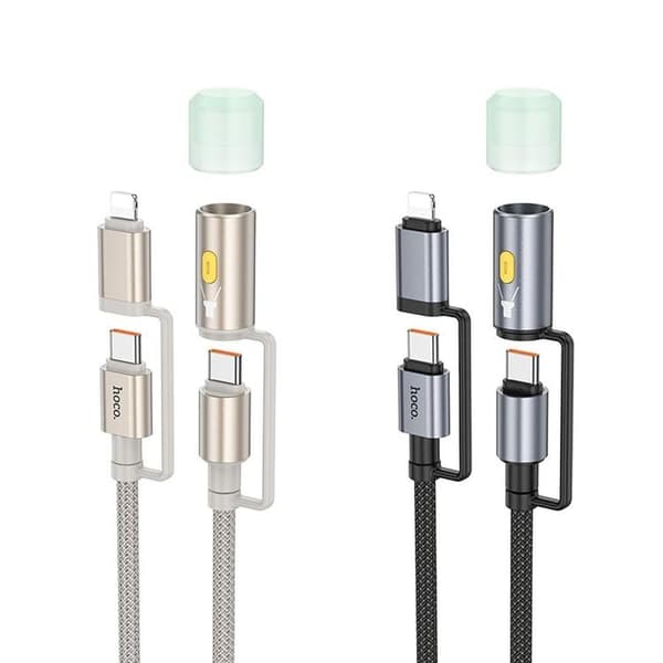 Hoco USB-C/Lightning Til USB-C LED Lys 60W 3A Kabel 1.2m U138 - Sort Svart