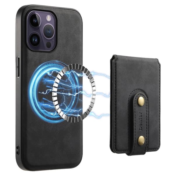 DENIOR D14 Mobilskal till iPhone 14 Pro Max Magnetiskt Läder Svart