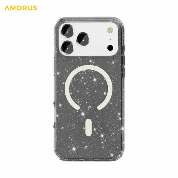 AMORUS Mobilskal till iPhone 17 Pro Max Magsafe Glitter Powder PC + TPU Svart