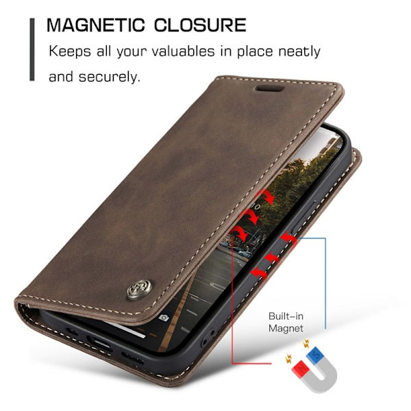 CASEME 013 iPhone 15 Plus Plånboksfodral Konstläder Ställ - Brun
