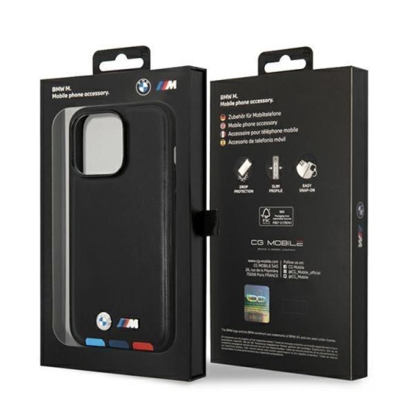 BMW iPhone 14 Pro Max Cover nahkaleimasin kolmivärinen - musta