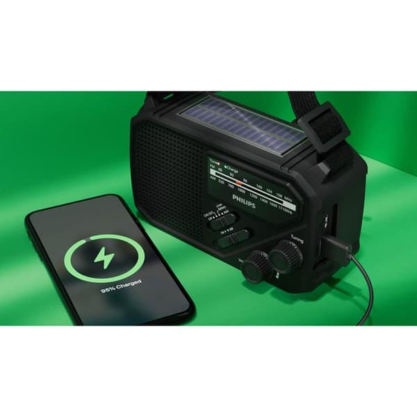 Philips Radio AM/FM lommelygte solcellehåndvæv - sort Svart