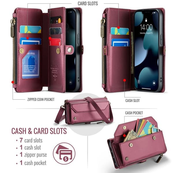CASEME Plånboksfodral Konstläder till iPhone 13 mini - Vinröd