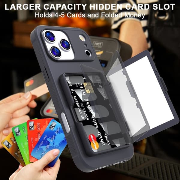 Mobilskal till iPhone 17 Pro Max Korthållare Mirror Kickstand Svart