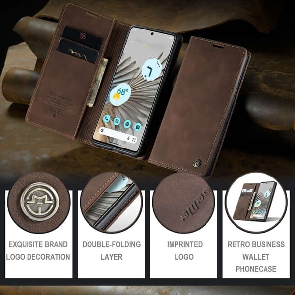 CASEME 013 Series Google Pixel 7 Pro Plånboksfodral Konstläder Brun