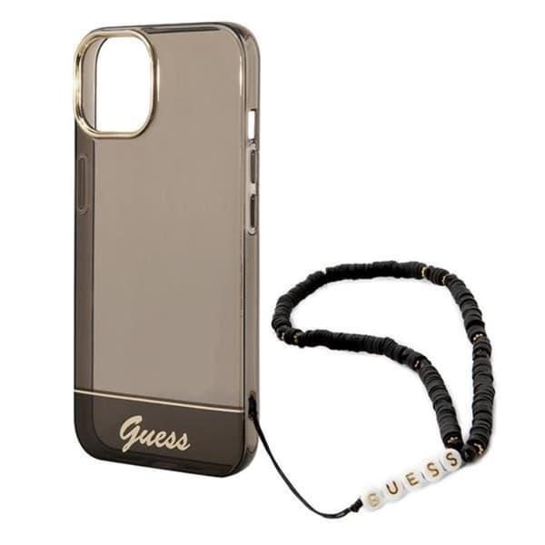 GUESS iPhone 14 Plus Skal Translucent Pearl Strap - Sort Black