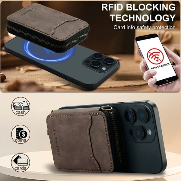 LC.IMEEKE L6 Konstläder Plånboksfodral RFID-Skydd Magnetisk Korthållare - Brun Brun