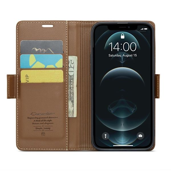 CASEME iPhone 12 Pro Max Plånboksfodral Konstläder RFID-Skydd Brun