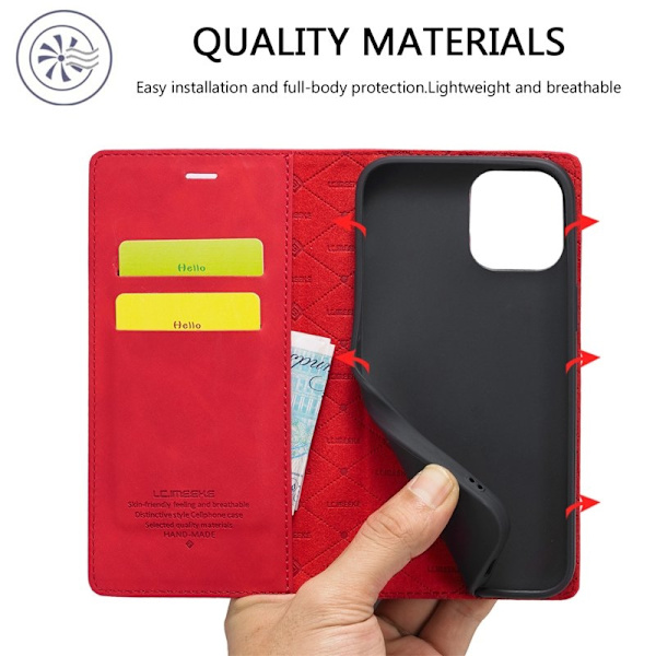LC.IMEEKE iPhone 15 Plus Plånboksfodral Konstläder- Röd