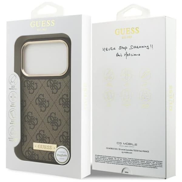 Guess Mobilskal till iPhone 17 Pro MagSafe 4G Logo Plate - Brun
