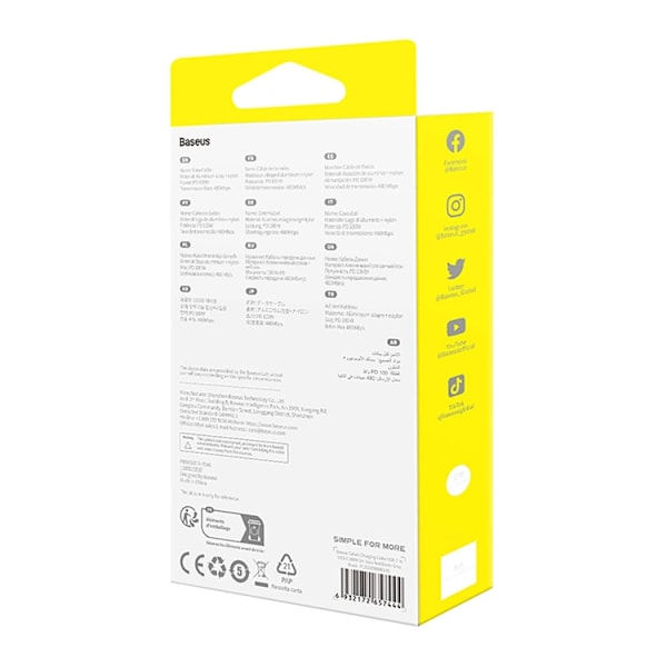 Baseus USB-C till USB-A kabel Cafule 100W 1m 2 st