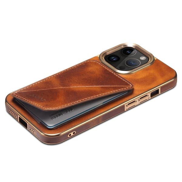 DENIOR Mobilskal till iPhone 12 Pro Max Kortfack Ställ Waxy Äkta Läder Brun