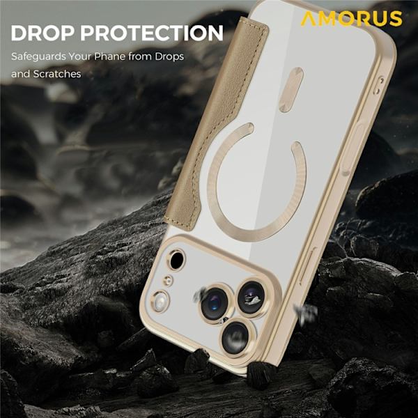 AMORUS iPhone 17 Pro Plånboksfodral MagSafe RFID-Skydd - Guld Guld