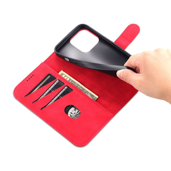 AZNS iPhone 16 Pro Plånboksfodral Shockproof Konstläder- Röd