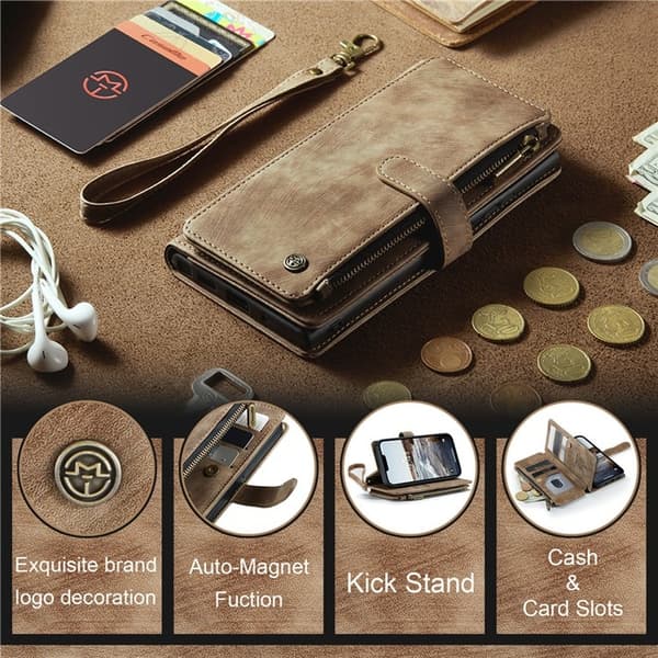 CASEME iPhone 15 Plus -lompakkokotelo C30 Zipper - Ruskea Brun