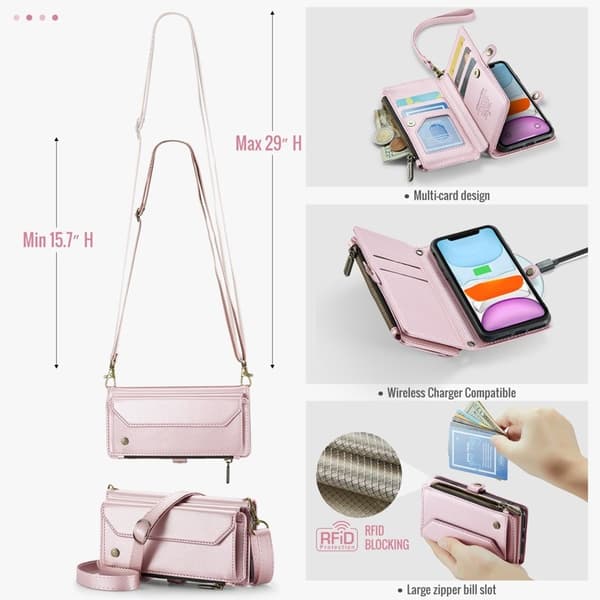 CASEME iPhone 11 Plånboksfodral Konstläder med Dragkedja - Rosa
