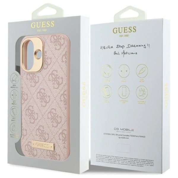 Guess Mobilskal till iPhone 16 MagSafe 4G Logo Plate - Rosa Rosa