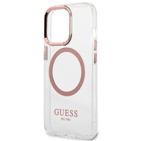 Guess iPhone 13 Pro Skal Magsafe Metal Outline - Pinkki Rosa