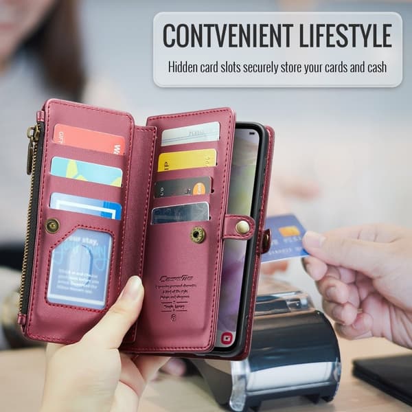 CASEME Plånboksfodral Konstläder för Samsung Galaxy A35 5G - Vinröd