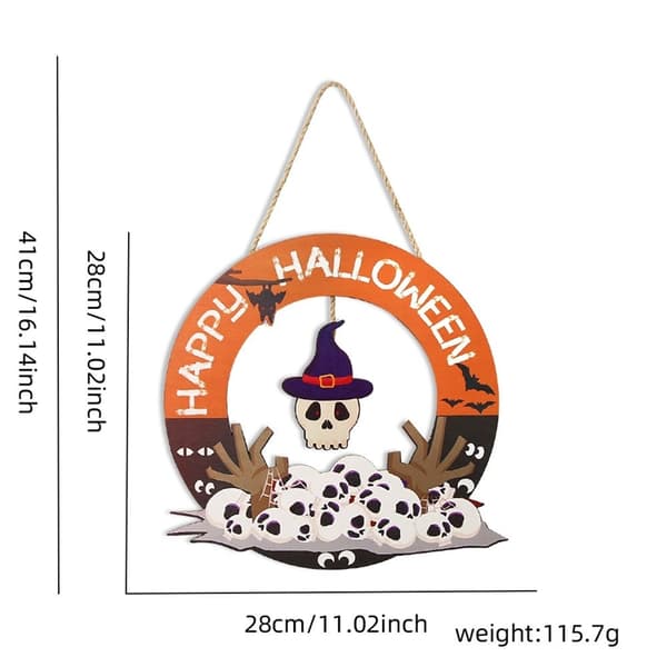 Halloween Hängande Pumpa Fladdermus Spöke Trä - Witch Hat and Skull
