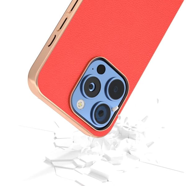 ABEEL Mobilskal till iPhone 16 Pro Electroplating Röd äkta läder