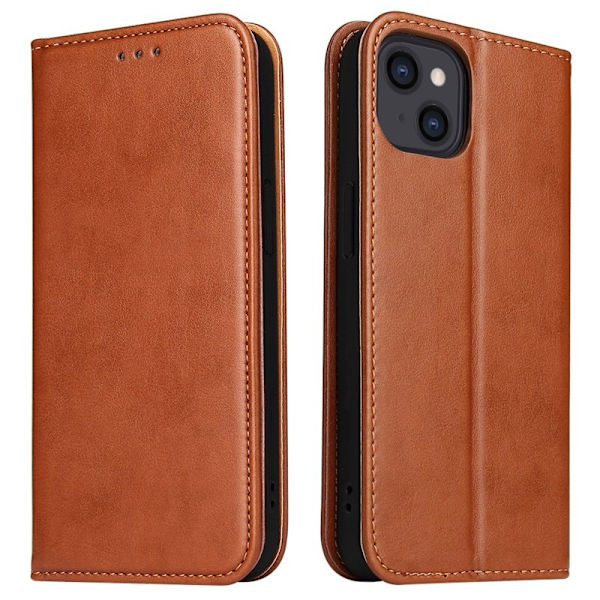 FIERRE SHANN iPhone 15 Plus Plånboksfodral Konstläder - Brun