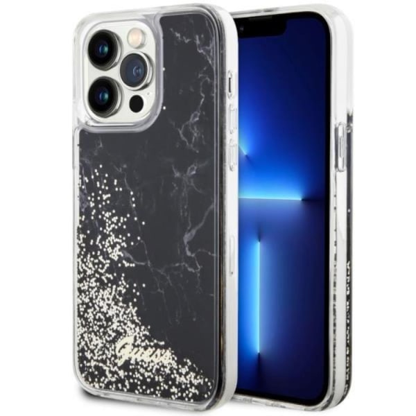 Guess iPhone 14 Pro Max mobiltaske Liquid Glitter Marble - Sort