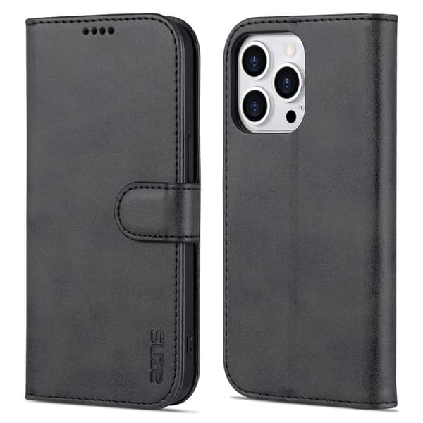 AZNS iPhone 16 Pro Plånboksfodral Shockproof Konstläder - Svart