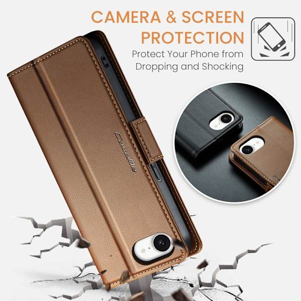 CASEME Plånboksfodral Konstläder för iPhone 16e RFID-Skydd - Brun