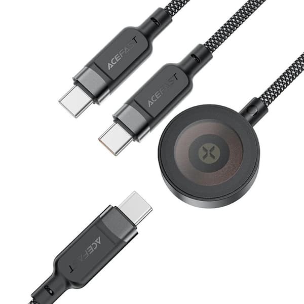 Acefast 3in1 USB-C - 2x USB-C 100W Qi-kabel 1,2 m 480 MB/s Sort Svart