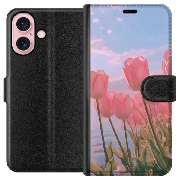 Apple iPhone 16 Pung Taske med Lyserøde Tulipaner
