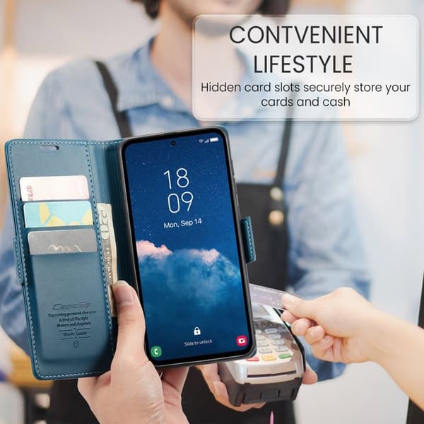 CASEME Plånboksfodral Konstläder för Samsung Galaxy A35 5G - Blå