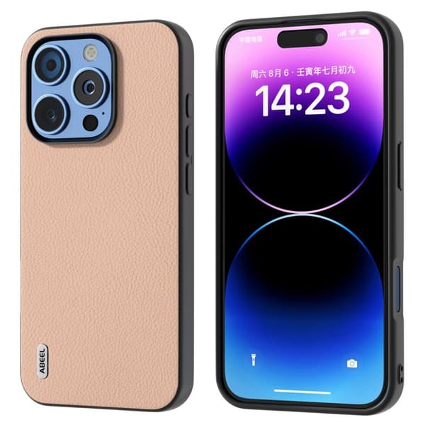 ABEEL Mobilskal till iPhone 16 Pro Max Äkta Läder + PC + TPU - Rosa