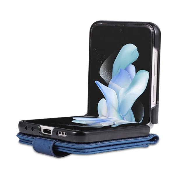 AZNS Samsung Galaxy Z Flip4 Plånboksfodral Konstläder Kortfack - Blå