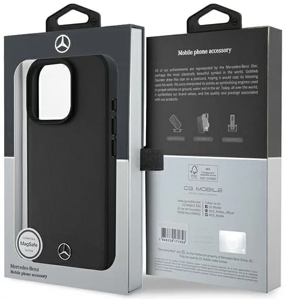 Mercedes Mobilskal till iPhone 16 Pro Max MagSafe Textured Plain Läder Svart