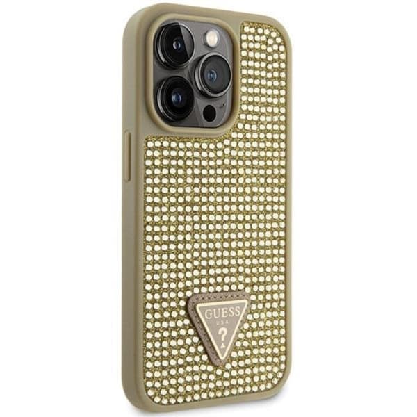 Guess iPhone 14 Pro Max -kännykkäkuori Rhinestone Triangle - Kulta Guld