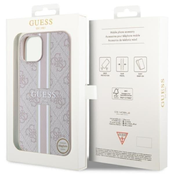 Guess Mobilskal till iPhone 14 MagSafe Printed Stripes - Rosa