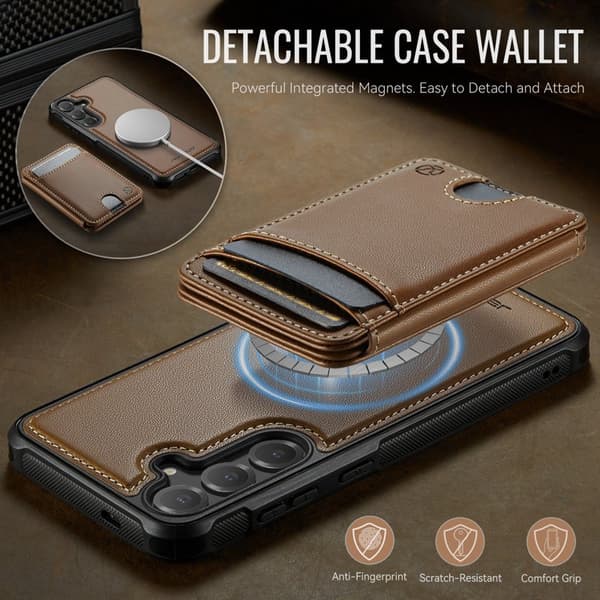 JEEHOOD Mobilskal för Samsung Galaxy S26 Plus Magnetiskt Konstläder - Brun