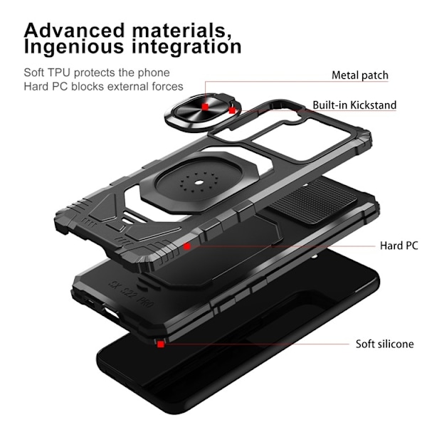 Galaxy S23 Plus Skal Ringhållare Kickstand Anti-Fall - Svart Svart