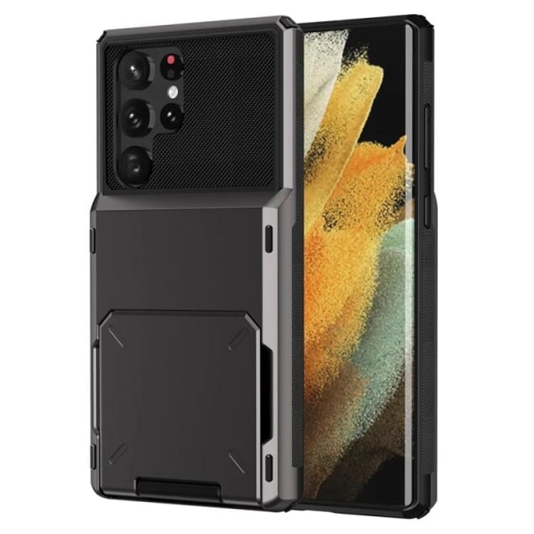 Galaxy S24 Ultra Mobile Cover Flip Card Holder - Grå