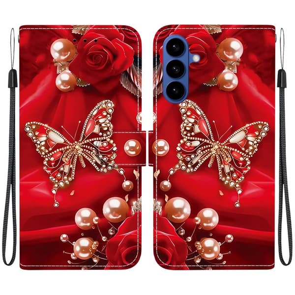 Plånboksfodral för Samsung Galaxy S26 Plus Konstläder Stativ Pärlbutterfly Rosa