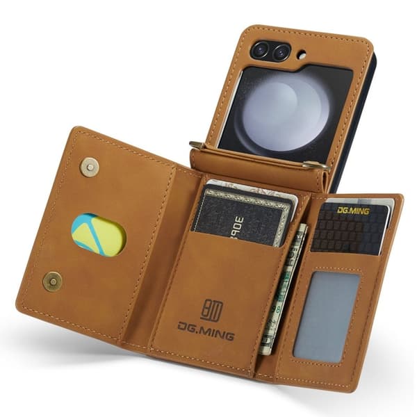 DG.MING Samsung Galaxy Z Flip5 Konstläder Plånboksfodral Magnetisk Brun
