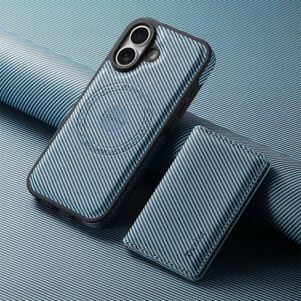 DENIOR Mobilskal till iPhone 16 Plus Äkta Läder Magnetiskt Blå