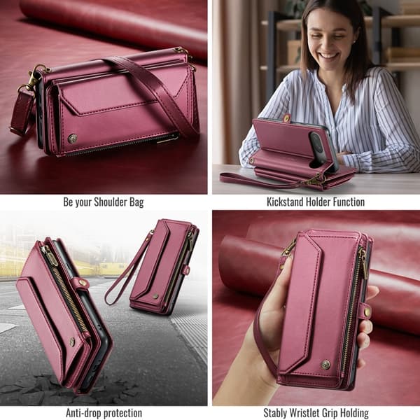 CASEME Google Pixel 10/10 Pro Plånboksfodral RFID Zipper Vinröd