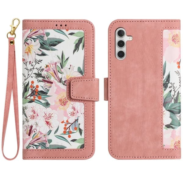 Mobilskal till Samsung Galaxy S26 Plus PU Läder Blommönster - Rosa