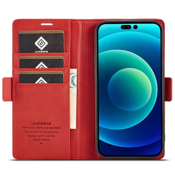 LC.IMEEKE iPhone 14 Pro Max Plånboksfodral i Konstläder - Röd