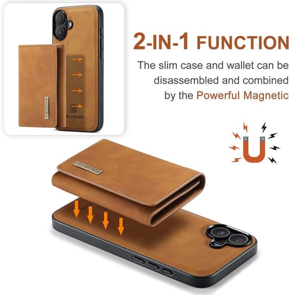 DG.MING M1 Series Mobilskal till iPhone 16 Plus Kickstand PU - Brun