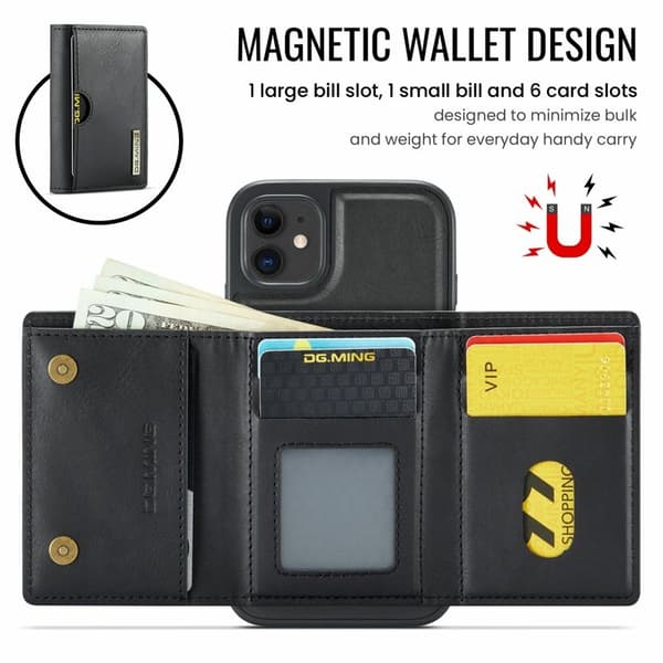 DG.MING M6 Series Mobilskal till iPhone 11 Magnetiskt Plånboksfodral Svart